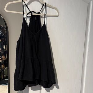Black Ruffle-Hem Women's Tank Top